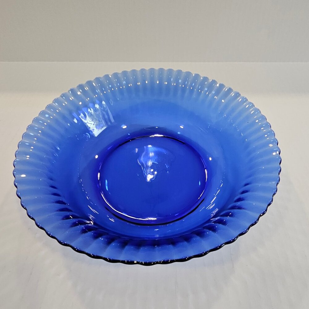 Vintage Colorex Fluted Cobalt Blue Large Round Serving Bowl Made in Brazil 60s
